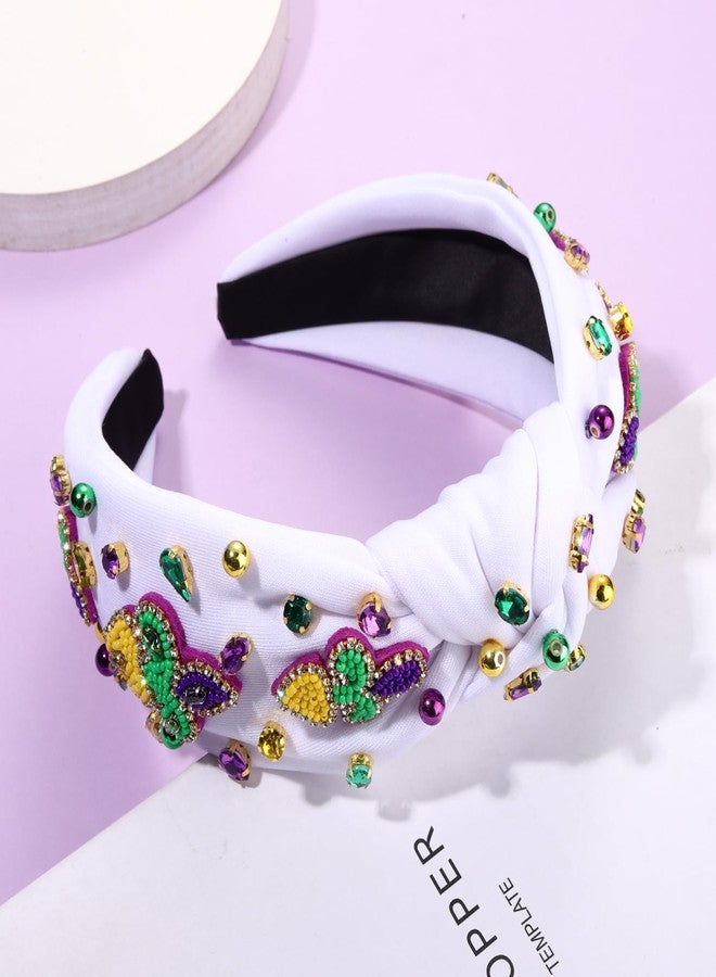 MOLOCH Mardi Gras Headband Carnival Hair Accessories for Women Beaded Fleur De Lis Knotted Headband Purple Green Gold Crystal Jeweled Hairband Mardi Gras Parade Party Gifts - Image 4